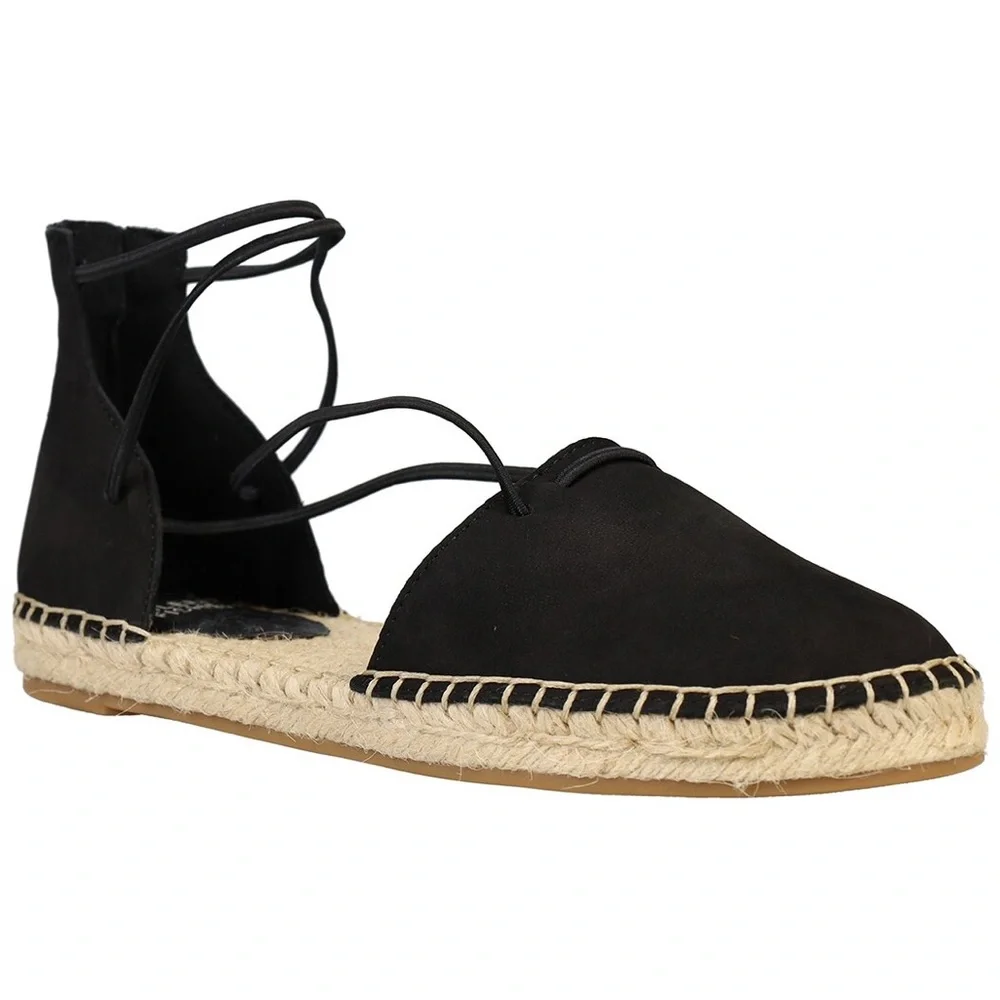 EILEEN FISHER Lace Leather Espadrille Black and Tan Size 7